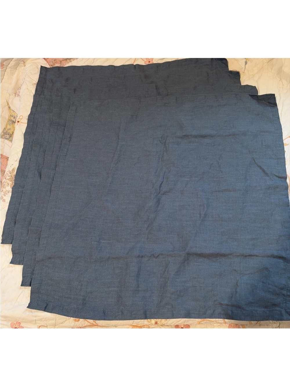 Lot of 4 Eight Owls French Linen Cloth Napkins 18x18 Soft Rustic Blue
